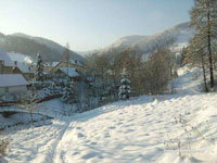 Zimowy poranek z widokiem na dolinę Małej Roztoki Ryterskiej