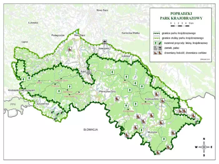 Mapa Popradzkiego Parku Krajobrazowego Beskid Sdecki
