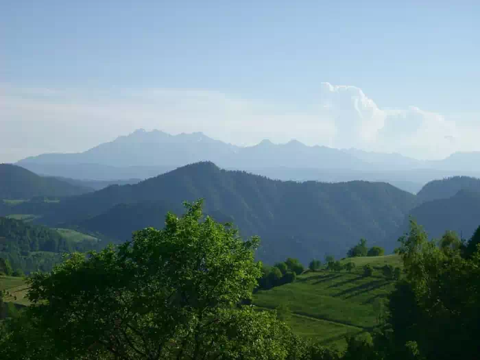 Szczawnica, widok ze schroniska pod Berenikiem na Pieniny i Tatry w tle fot. Marko L-NS