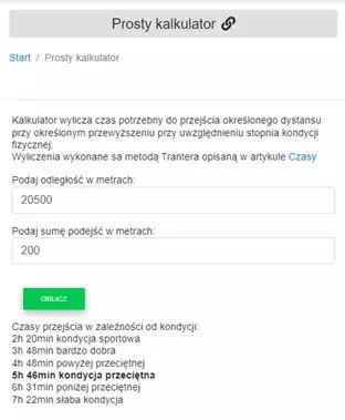 Prosty kalkulator czasu szlaku