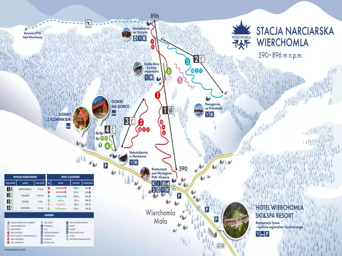 Mapa tras narciarskich Dwie Doliny Muszyna-Wierchomla Ośrodek narciarski fot.  https://www.wierchomla.com.pl/stacja-narciarska-zima
