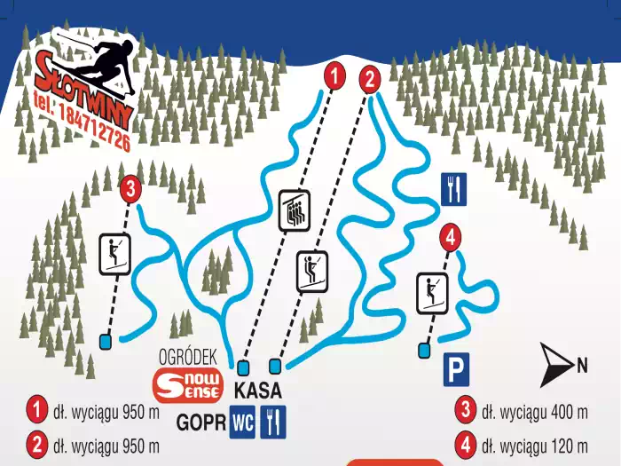 Mapa tras narciarskich Krynica Zdrój Słotwiny Ośrodek narciarski fot.  https://www.slotwiny.pl/